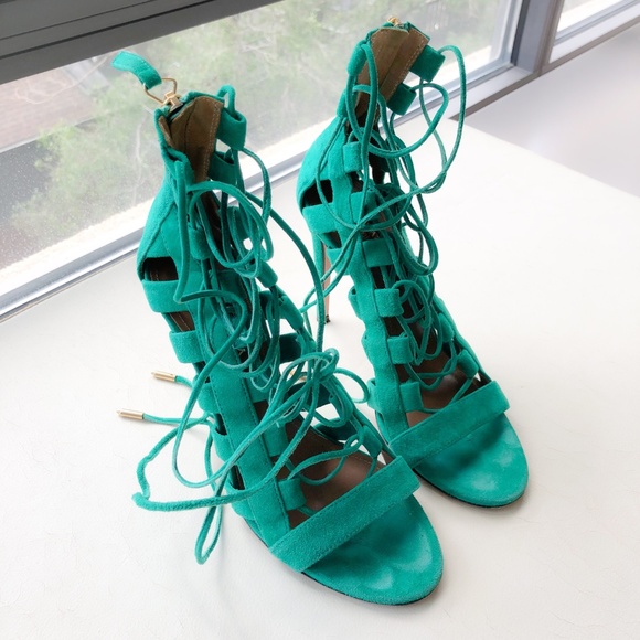 💯AQUAZZURA ‘Amazon’ Cutout Suede Sandals Green 36 - Picture 3 of 8